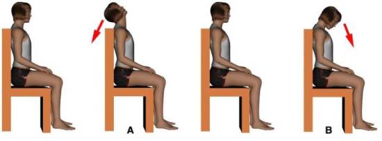 Estiramiento número 1 de cuello: primero, hacia atrás y luego, el mentón hacia el pecho